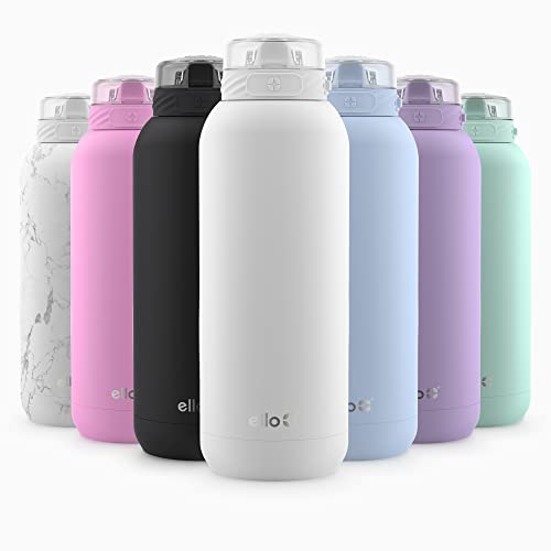 Ello Cooper Vacuum Insulated Stainless Steel Water Bottle with Soft Straw and Carry Loop, Double Walled, Leak Proof, White, 22oz