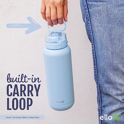 Ello Cooper Vacuum Insulated Stainless Steel Water Bottle with Soft Straw and Carry Loop, Double Walled, Leak Proof, White, 22oz