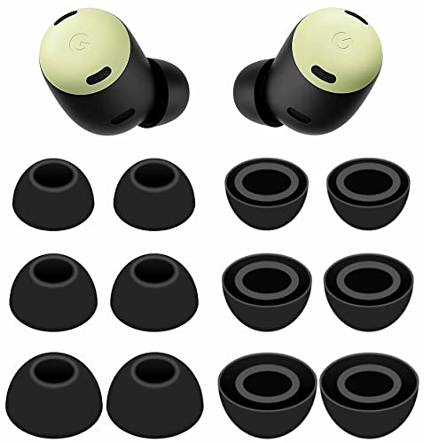 6 Pairs Eartips Compatible with Pixel Buds Pro Ear Tips Buds, Replacement Silicone Rubber Earbuds Gel Earplug Wing Fit in Case Accessories Compatible with Google Pixel Buds Pro - S/M/L Black