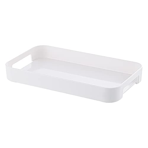 Plastic Serving Tray with Handles Rectangular in White 12.99inchx7.48inch, Breakfast Tray Reusable Charcuterie, Food, Snack, Dessert Platters, Used in Bedroom, Kitchen, Living Room, Bathroom…