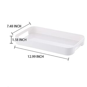 Plastic Serving Tray with Handles Rectangular in White 12.99inchx7.48inch, Breakfast Tray Reusable Charcuterie, Food, Snack, Dessert Platters, Used in Bedroom, Kitchen, Living Room, Bathroom…