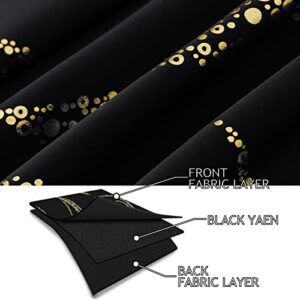 Yakamok Blackout Curtains for Livingroom - Wave Line with Dots Gold Print Design Noise Reducing Thermal Insulated Solid Ring Top Blackout Window Drapes for Livingroom (2 Panels, 52 x 84 Inch, Black)