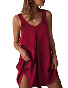 ekouaer womens, silk sleeveless nightgown nightshirt, sleeping gowns, comfy v neck, satin lingerie, sleepwear nightie, wine, medium