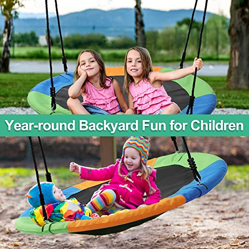 40 Inch Saucer Swing for Kids Outdoor, Tree Swing 700LB Weight Capacity Waterproof 900D Oxford Fabric for Backyard Playground, Heavy Duty Round Swing, Disc Swing (3 Colors)