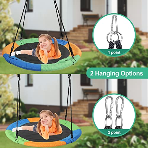 40 Inch Saucer Swing for Kids Outdoor, Tree Swing 700LB Weight Capacity Waterproof 900D Oxford Fabric for Backyard Playground, Heavy Duty Round Swing, Disc Swing (3 Colors)