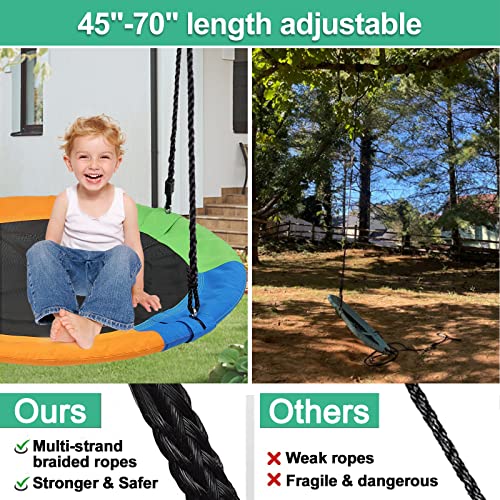 40 Inch Saucer Swing for Kids Outdoor, Tree Swing 700LB Weight Capacity Waterproof 900D Oxford Fabric for Backyard Playground, Heavy Duty Round Swing, Disc Swing (3 Colors)