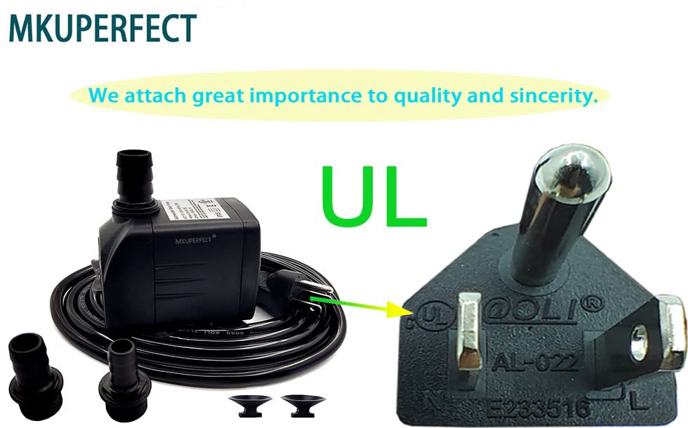 MKUPERFECT Submersible Water Pump for Fountains, Ponds,Fish Tanks, and Hydroponics - Quiet with 400GPH Flow Rate