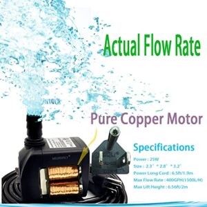 MKUPERFECT Submersible Water Pump for Fountains, Ponds,Fish Tanks, and Hydroponics - Quiet with 400GPH Flow Rate