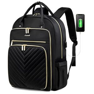 lovevook laptop backpack women teacher backpack,17.3 inch laptop bag with usb port,waterproof daypack for work travel,black