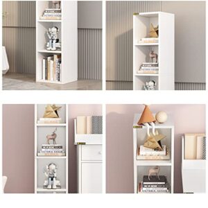 ALISENED 4 Cube Small Bookshelf, Narrow Storage Organizer Shelf, Wooden Corner Bookcase, Modern Thin Cubes Storage Organizer Display Shelving for Bedroom, Library, Living Room, Home, Office, White