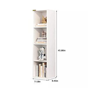 ALISENED 4 Cube Small Bookshelf, Narrow Storage Organizer Shelf, Wooden Corner Bookcase, Modern Thin Cubes Storage Organizer Display Shelving for Bedroom, Library, Living Room, Home, Office, White