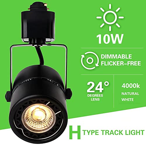 INTWELL 10W H Track Lighting Heads,Dimmable LED Track Light Heads for Accent Retail Artwork,4000K Netural White, Linear Track Light H Type - 120V 24°Angle Halo Type 16Pack (Black)