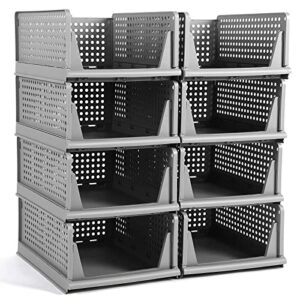 8 pcs stackable storage drawers closet organizers and storage foldable closet organizers plastic folding box shelves collapsible bin baskets container for wardrobe bathroom (dark gray)