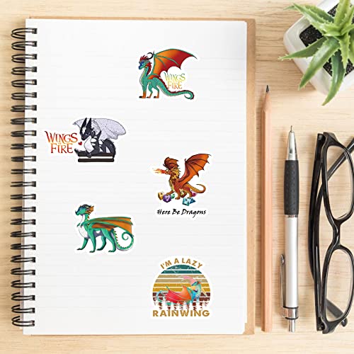 WOF Stickers for Kids Teens Adults, 50Pcs Fire Pterosaur Dragon Vinyl Decals for Water Bottles, Kawaii Dragons Laptops Bumpers Journals DIY Stickers(Wings of Fire)