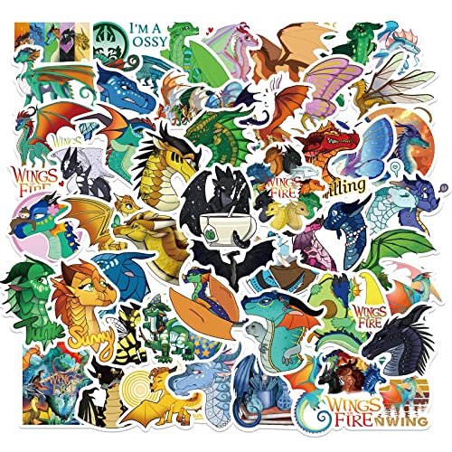 WOF Stickers for Kids Teens Adults, 50Pcs Fire Pterosaur Dragon Vinyl Decals for Water Bottles, Kawaii Dragons Laptops Bumpers Journals DIY Stickers(Wings of Fire)