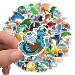 WOF Stickers for Kids Teens Adults, 50Pcs Fire Pterosaur Dragon Vinyl Decals for Water Bottles, Kawaii Dragons Laptops Bumpers Journals DIY Stickers(Wings of Fire)