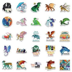 WOF Stickers for Kids Teens Adults, 50Pcs Fire Pterosaur Dragon Vinyl Decals for Water Bottles, Kawaii Dragons Laptops Bumpers Journals DIY Stickers(Wings of Fire)