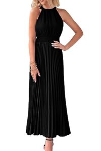 prettygarden women's long sun dresses 2023 sleeveless halter neck flowy pleated maxi cocktail dress (black,large)