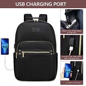 bagswan Laptop Backpack for Women Bookbag: 15.6 inch Work Computer Bags Stylish Business Travel BackPacks Purse with USB Charging Port Anti-theft Waterproof College Bag for Adult Nurse BLACK