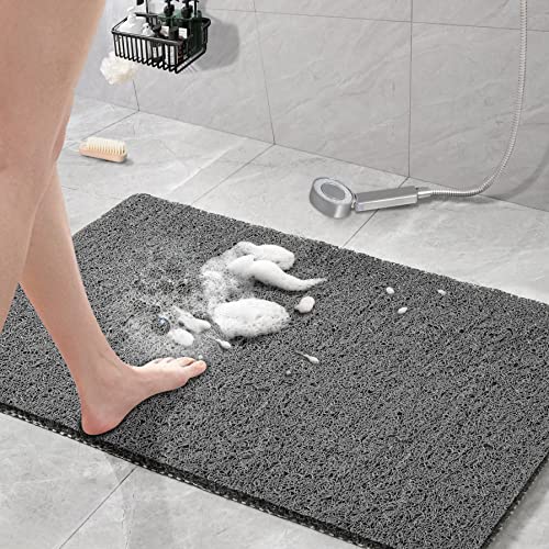 Enqinar Shower Mat Bathtub Mat, Non-Slip Bath Mat with Drain, Quick Drying PVC Loofah Bathmat for Tub,Shower,Bathroom (24x16 inch, Grey)