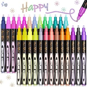 aen art double line outline pens, 26 colors shimmer outline marker set, self-outline metallic markers. perfect for doodling, drawing and calligraphy
