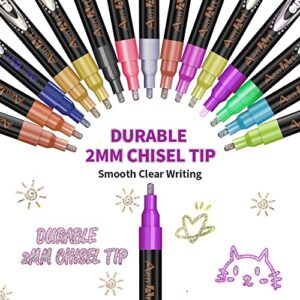 Aen Art Double Line Outline Pens, 26 Colors Shimmer Outline Marker Set, Self-Outline Metallic Markers. Perfect for Doodling, Drawing and Calligraphy