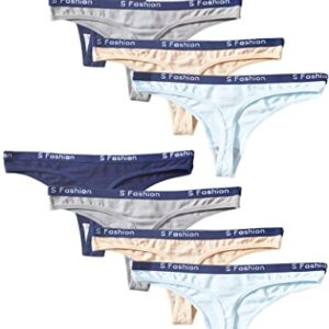 Kiench Teens Underwear Thongs Cotton Junior Girls' Hipster Panties Low Rise 8-Pack US XL / Size 20-22 / 16-18 Years, Navy Blue & Grey & Nude & Sky Blue