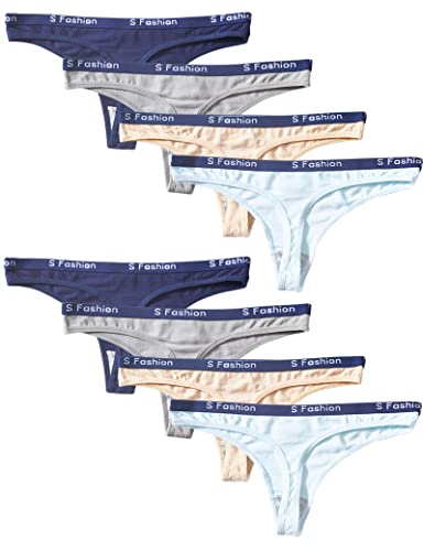 Kiench Teens Underwear Thongs Cotton Junior Girls' Hipster Panties Low Rise 8-Pack US XL / Size 20-22 / 16-18 Years, Navy Blue & Grey & Nude & Sky Blue