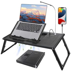 gktg lap desk for laptop folding, portable laptop desk for bed couch sofa floor, foldable adjustable laptop bed table with cooling fans built-in10000mah rechargeable mobile power pack, usb led light