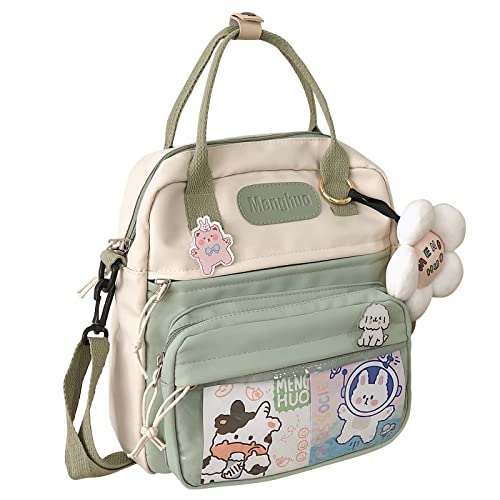 AoMoon Kawaii Backpack Japanese Cute School Bag Ita Bag JK Uniform Bag Aesthetic Backpack with Pin and Cute Accessories for Girls (S-Green)