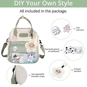 AoMoon Kawaii Backpack Japanese Cute School Bag Ita Bag JK Uniform Bag Aesthetic Backpack with Pin and Cute Accessories for Girls (S-Green)