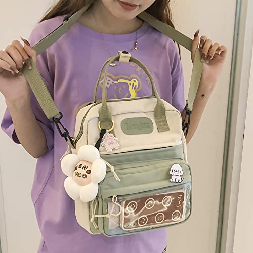 AoMoon Kawaii Backpack Japanese Cute School Bag Ita Bag JK Uniform Bag Aesthetic Backpack with Pin and Cute Accessories for Girls (S-Green)