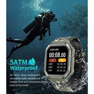 Military Smart Watch (Double Strap), 1.8'' Smart Watches for Men With Bluetooth Call (Answer/Dial Calls), Mens Tactical Smartwatch for Android iPhone, 5ATM Waterproof Watch, 107 Modes Fitness Tracker