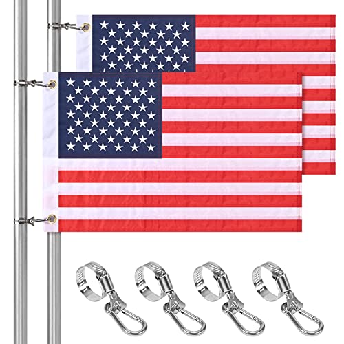 2 Pack American Boat Flag with 4 Boat Flag Pole Clamps, Marine USA Flag with Double Sided Embroidered Stars and Brass Grommets, (16"x24")