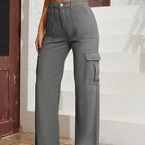 QYANGG High Waist Cargo Pants Women Stretch Baggy Cargo Pants Women Multiple Pockets Relaxed Fit Straight Wide Leg Y2K Pants Grey