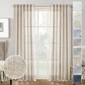 meetbily curtains panels for back tab semi sheer, linen textured drapes rod pocket, flax curtains for farmhouse/bedroom/living room/window (2-pack, 50 x 108 inch, light coffee)