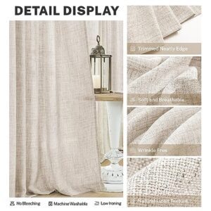 MEETBILY Curtains Panels for Back Tab Semi Sheer, Linen Textured Drapes Rod Pocket, Flax Curtains for Farmhouse/Bedroom/Living Room/Window (2-Pack, 50 x 108 inch, Light Coffee)