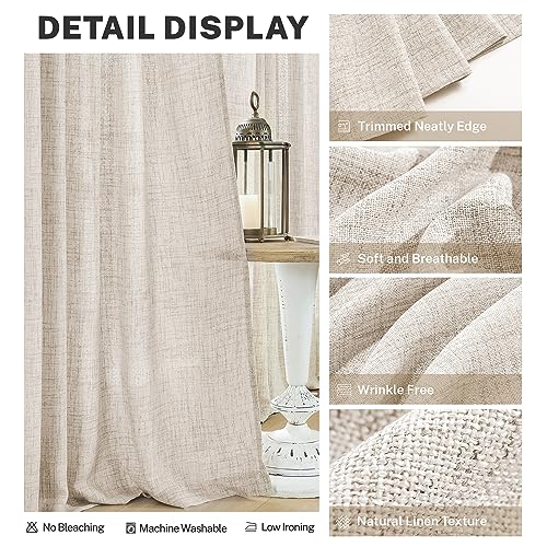 MEETBILY Curtains Panels for Back Tab Semi Sheer, Linen Textured Drapes Rod Pocket, Flax Curtains for Farmhouse/Bedroom/Living Room/Window (2-Pack, 50 x 108 inch, Light Coffee)