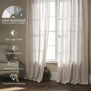 MEETBILY Curtains Panels for Back Tab Semi Sheer, Linen Textured Drapes Rod Pocket, Flax Curtains for Farmhouse/Bedroom/Living Room/Window (2-Pack, 50 x 108 inch, Light Coffee)