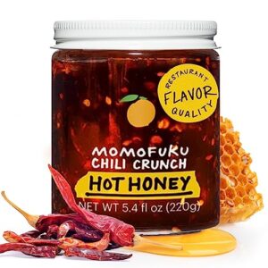 momofuku hot honey chili crunch by david chang 5.5 oz, oil with premium wildflower honey, garlic and shallots, chili crisp for cooking, as sauce or topping