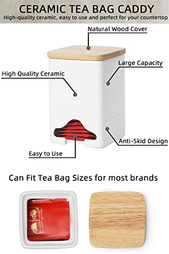 QUXIJA Ceramic Tea Bag Storage Organizer Caddy Holder with Lid (White)