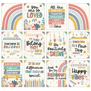 Carson Dellosa We Belong 12 Boho Rainbow Classroom Poster Set, Boho Neutral Motivational Mini Posters for Classroom, Wall Décor, Daycare, and Boho Neutral Classroom Décor