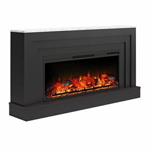 ameriwood home lynnhaven wide mantel with linear electric fireplace, matte black