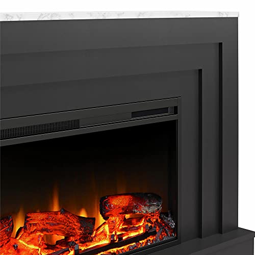 Ameriwood Home Lynnhaven Wide Mantel with Linear Electric Fireplace, Matte Black