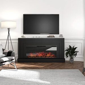 Ameriwood Home Lynnhaven Wide Mantel with Linear Electric Fireplace, Matte Black