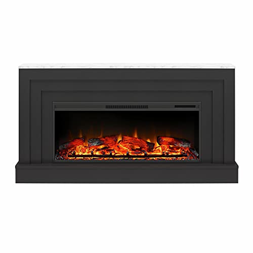 Ameriwood Home Lynnhaven Wide Mantel with Linear Electric Fireplace, Matte Black