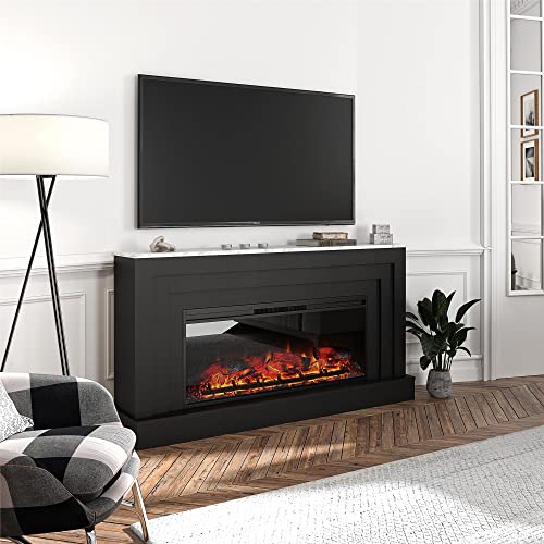 Ameriwood Home Lynnhaven Wide Mantel with Linear Electric Fireplace, Matte Black