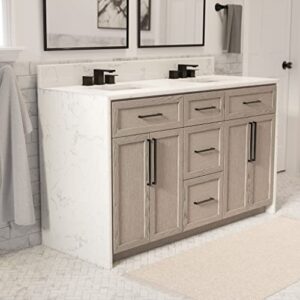 kitchen bath collection palisade 60-inch double bathroom vanity (engineered marble/gray oak): includes gray oak cabinet with engineered marble waterfall countertop and white ceramic sinks