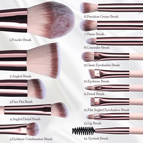 BS-MALL Travel Makeup Brush Set Foundation Powder Concealers Eye Shadows Makeup Set with LED light Mirror 14 Pcs Pink