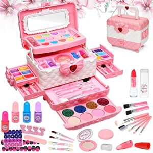 kids makeup toys for girls - safe and washable makeup for kids, kids makeup kit for girl, real girls makeup kit for kids toddler, princess birthday gifts for 4 5 6 7 8 9 year old girls gift (pink)